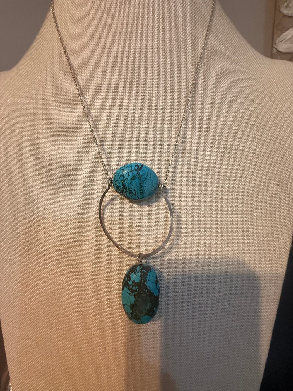 Turquoise Statement Pendant Necklace 28”